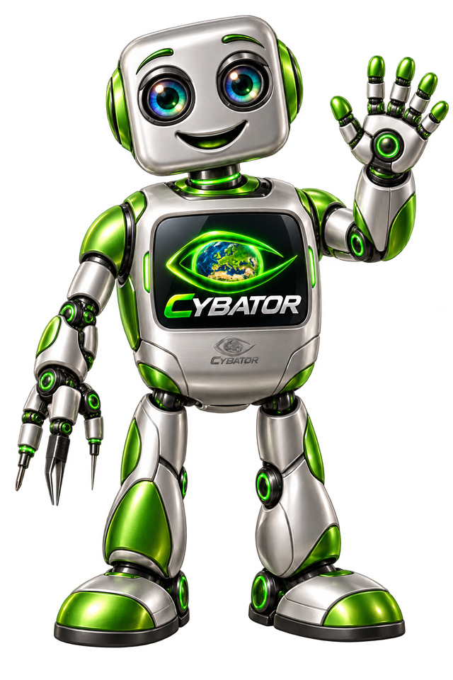 Cybator-Roboter winkt dir zu