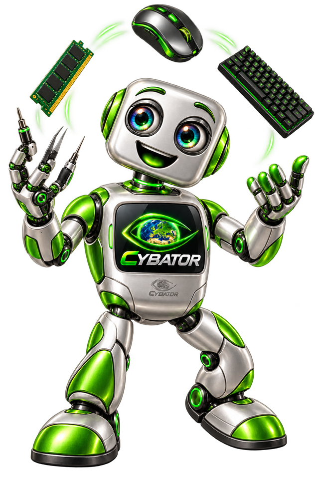 Cybator-Roboter jongliert Computerzubehör